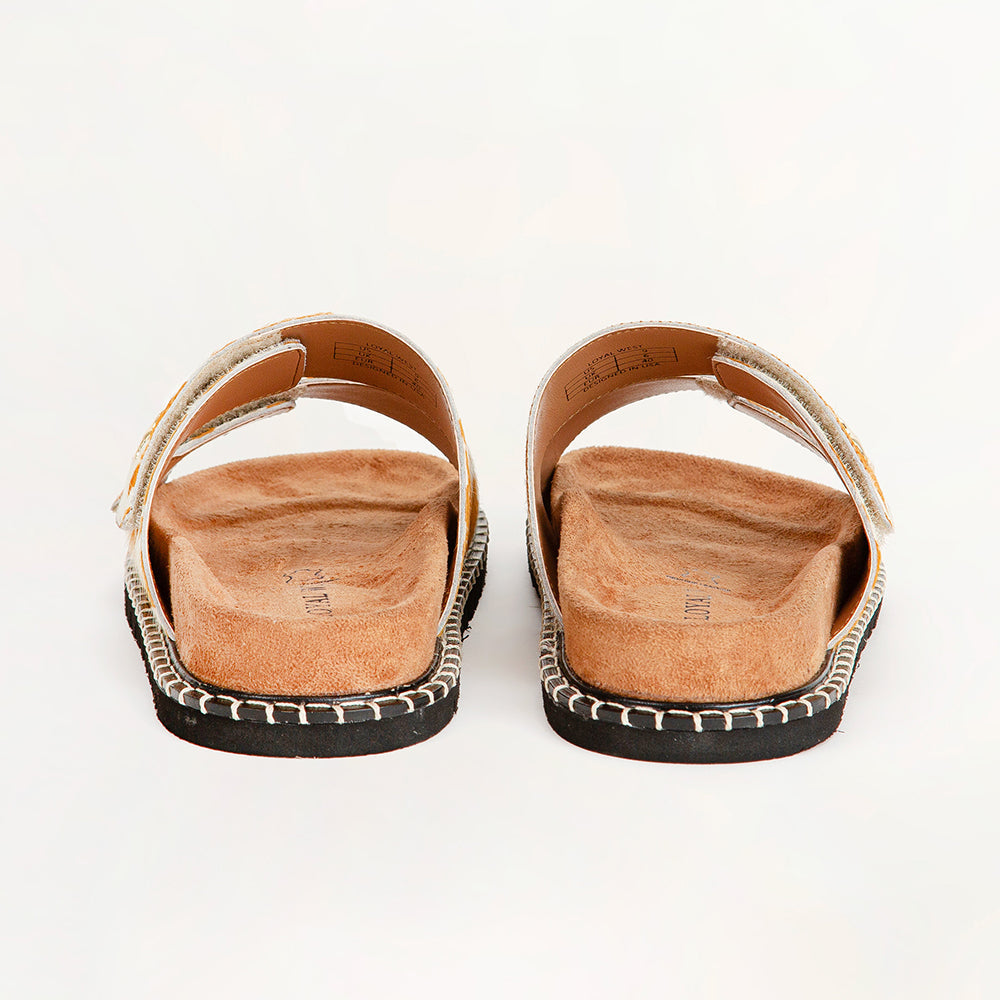 Myra Loyal West Deen Canyon Sandals - Brown And White Cowhide