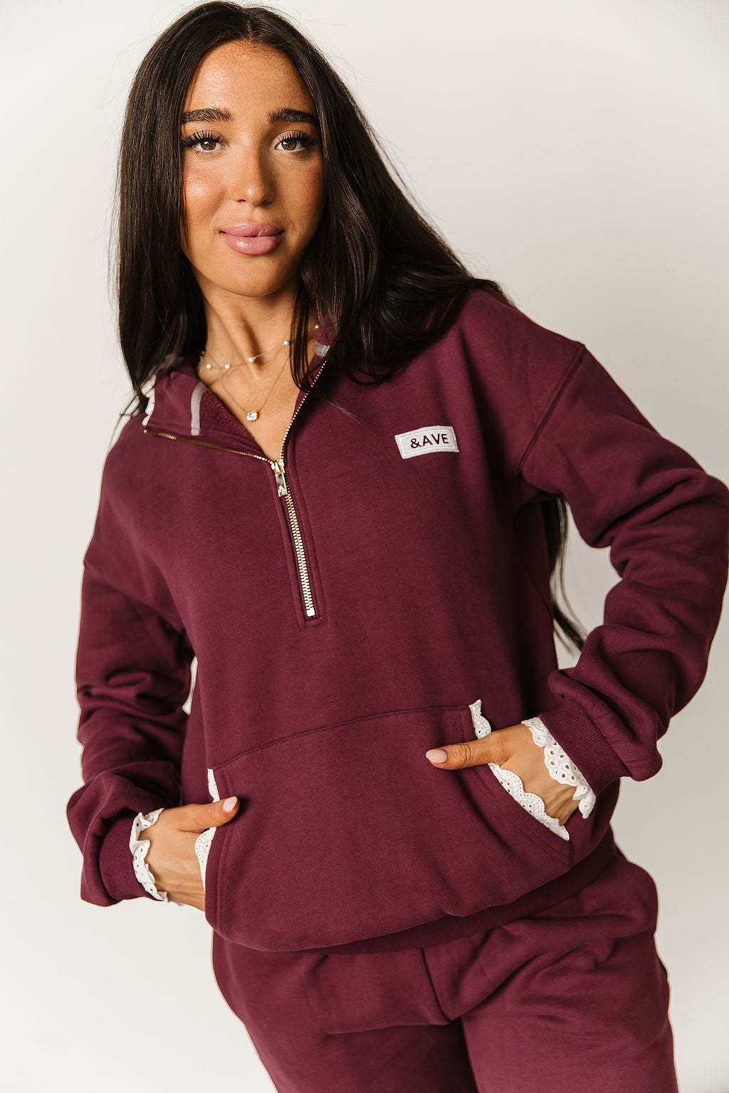 Ampersand Avenue Comfort Zone HalfZip - Maroon Lace
