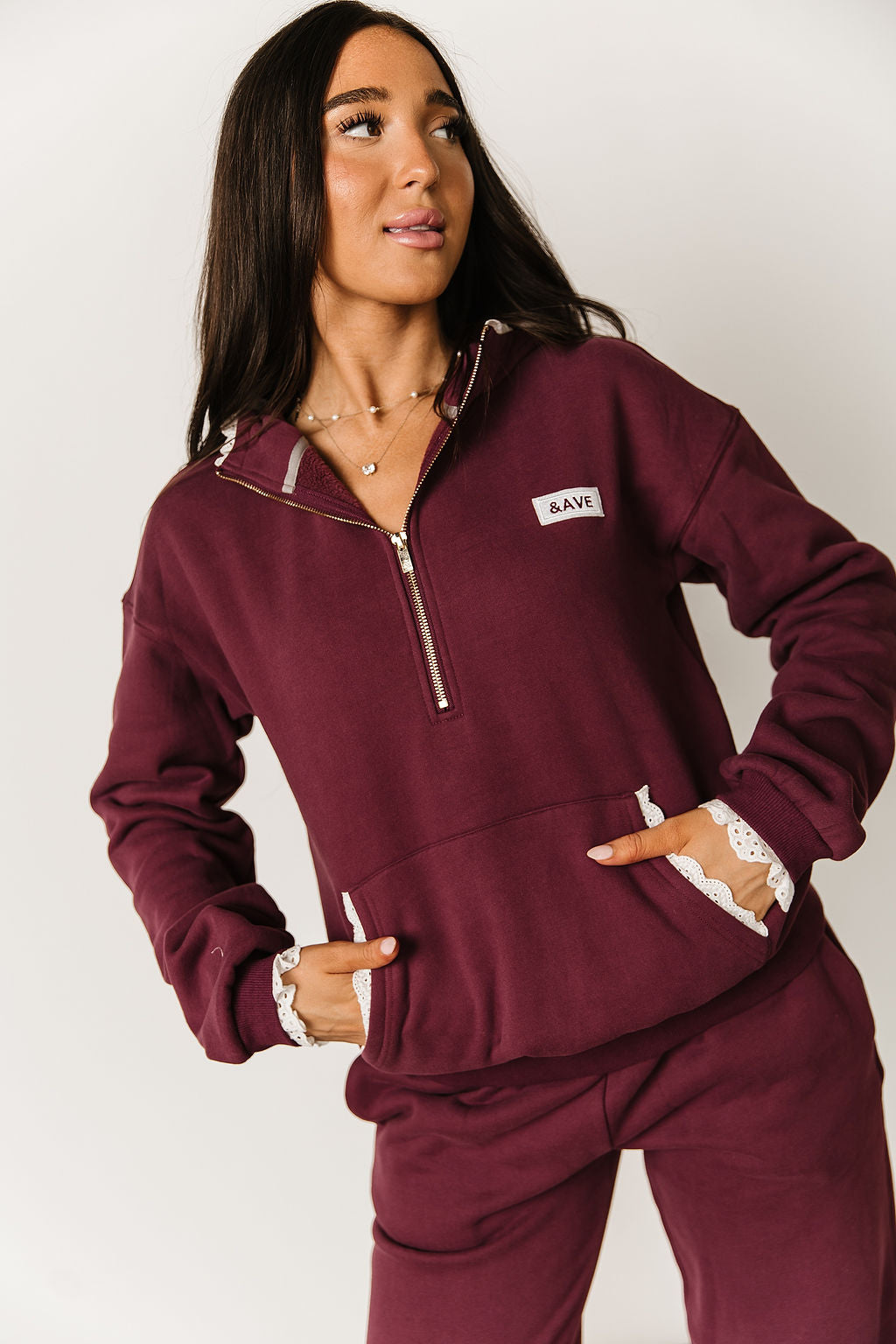 Ampersand Avenue Comfort Zone HalfZip - Maroon Lace