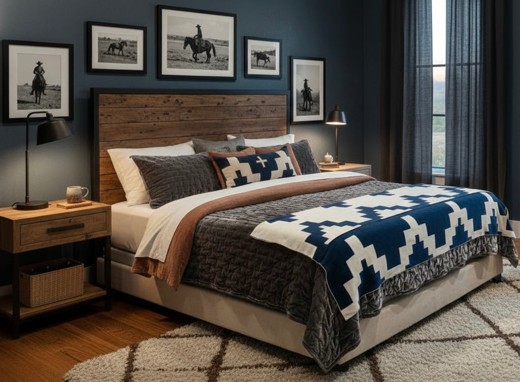 Western Grande Presidio Navy + Cream 100% Cotton -- 54"x74" Oversized Throw Blanket