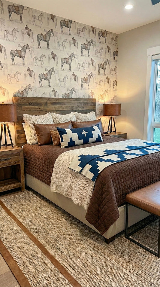 Western Grande Presidio Navy + Cream 100% Cotton -- 54"x74" Oversized Throw Blanket