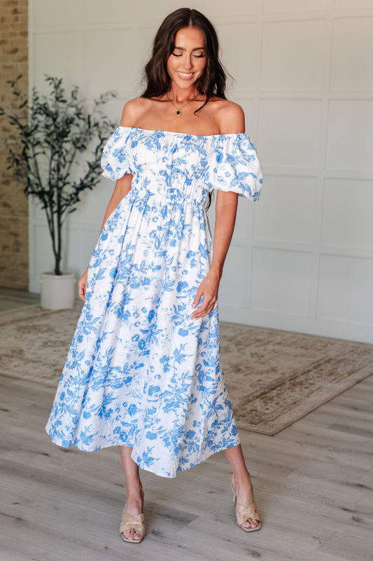 Countrygirl Floral Square Neck Floral Dress in Blue