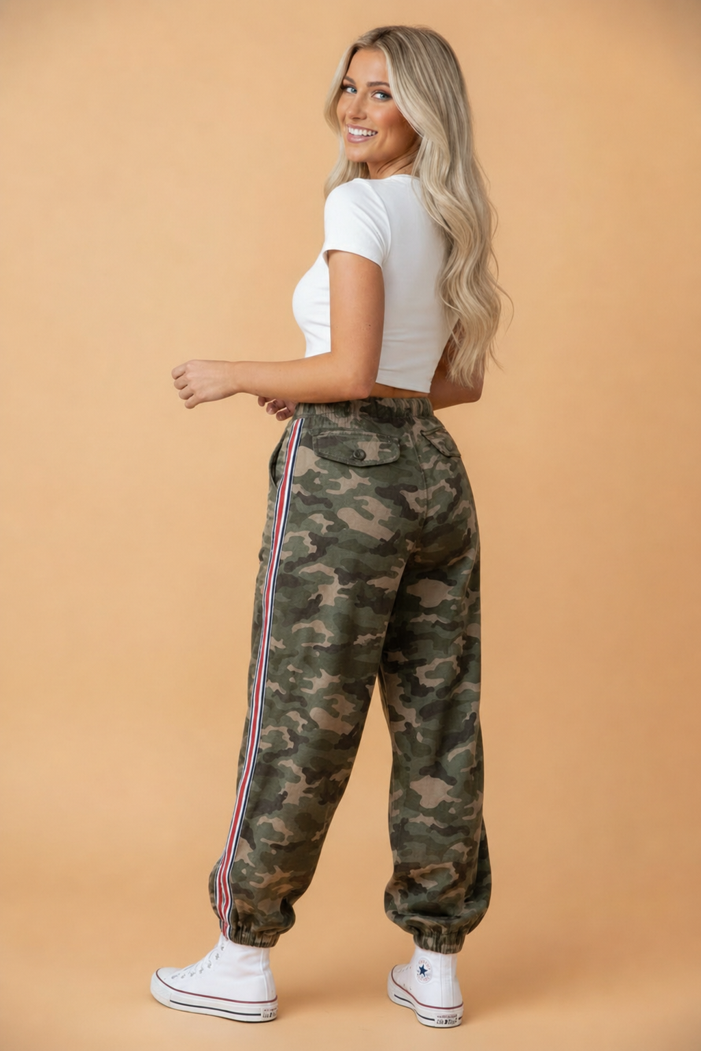Camo Side Stripe Panel Drawstring Pants