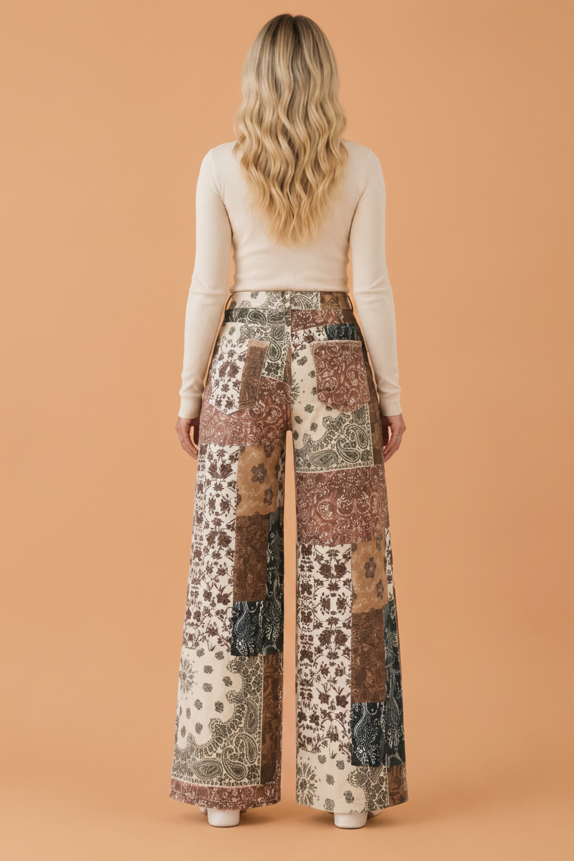 Wild and Western Rodeo Print High Waist Wide Leg Jeans