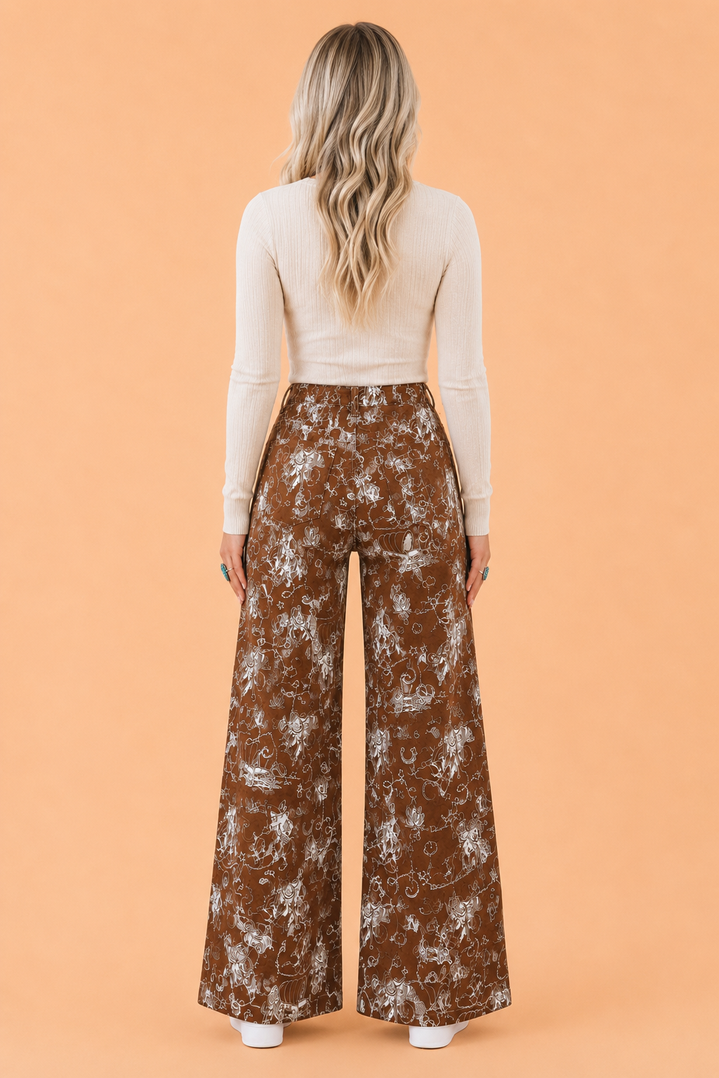 Wild and Western Rodeo Print High Waist Wide Leg Jeans