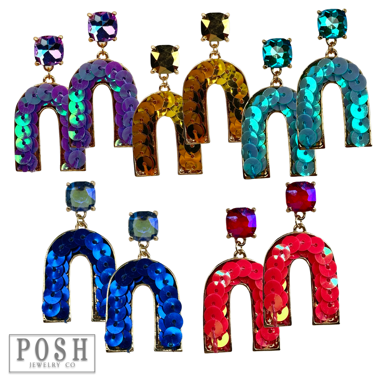 Pink Panache Sequin arch rhinestone earring, last call