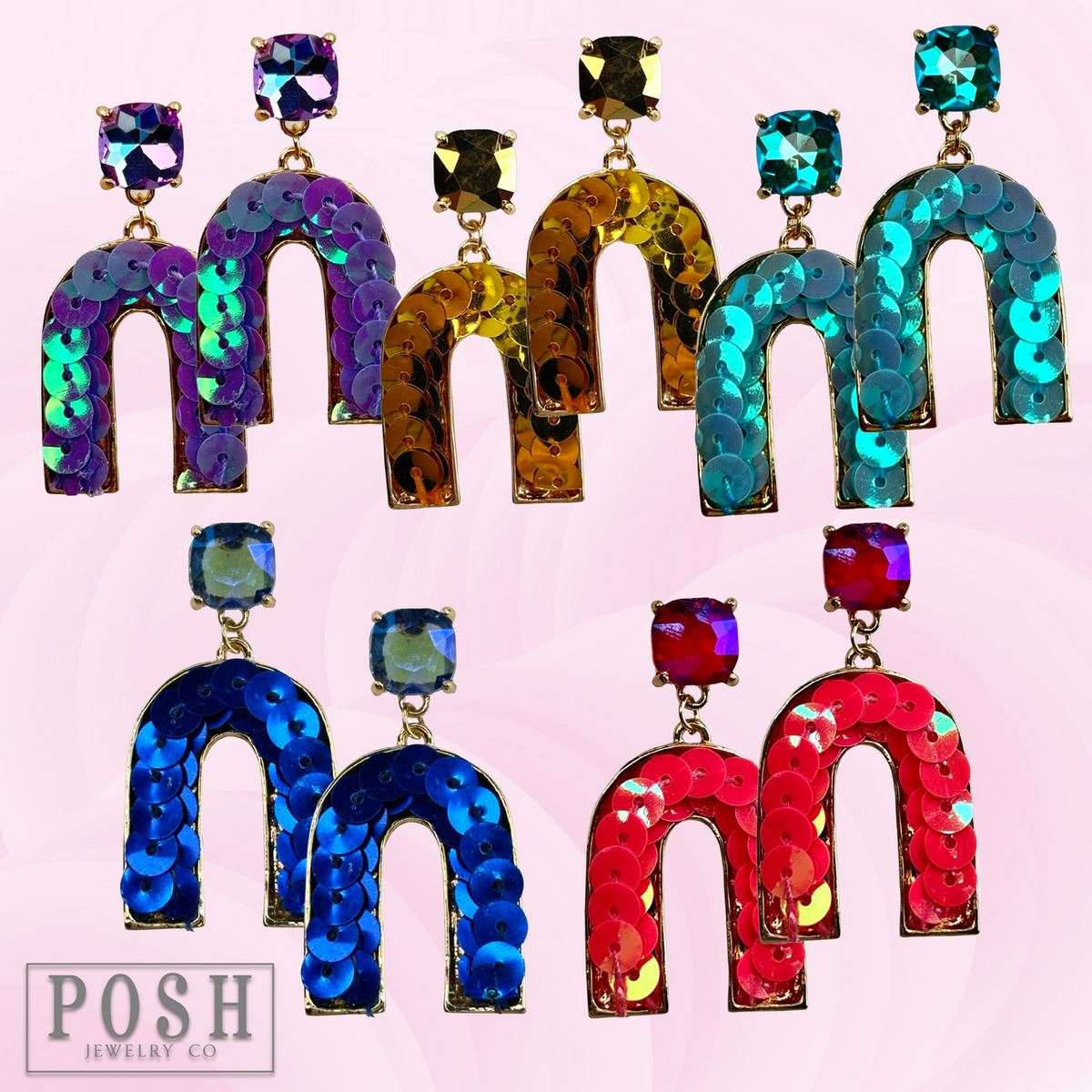 Pink Panache Sequin arch rhinestone earring, last call