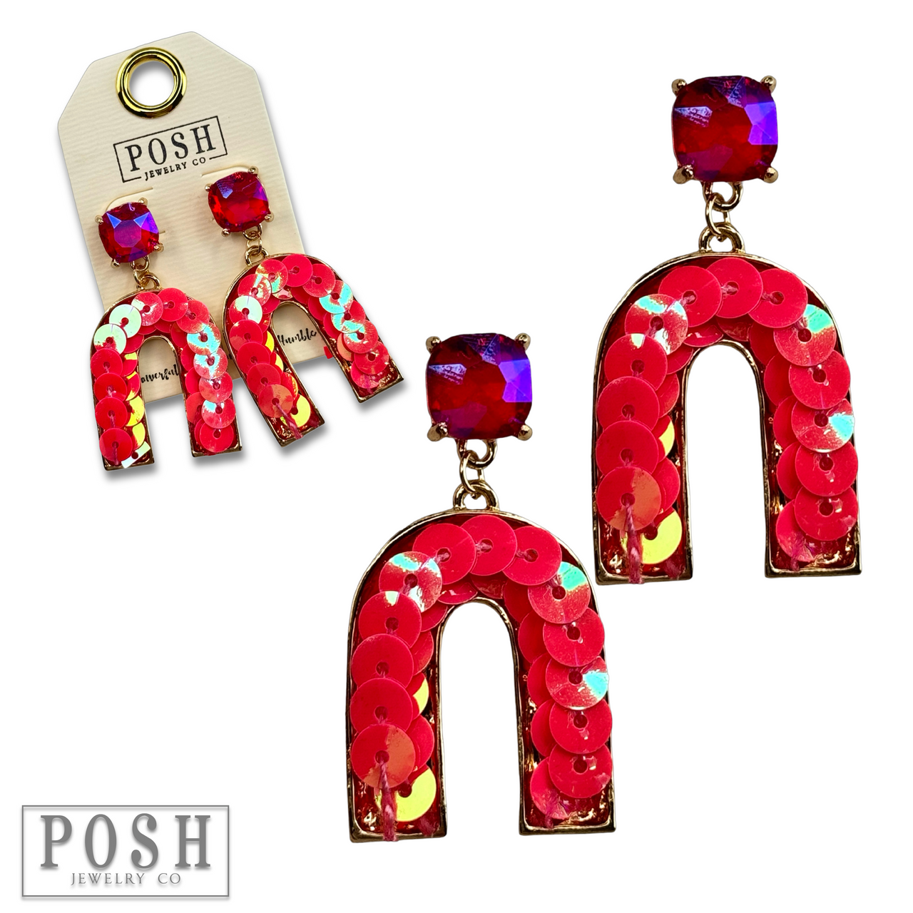 Pink Panache Sequin arch rhinestone earring, last call