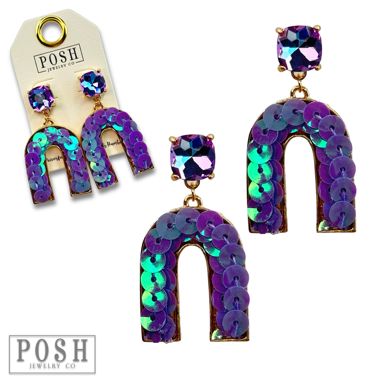 Pink Panache Sequin arch rhinestone earring, last call