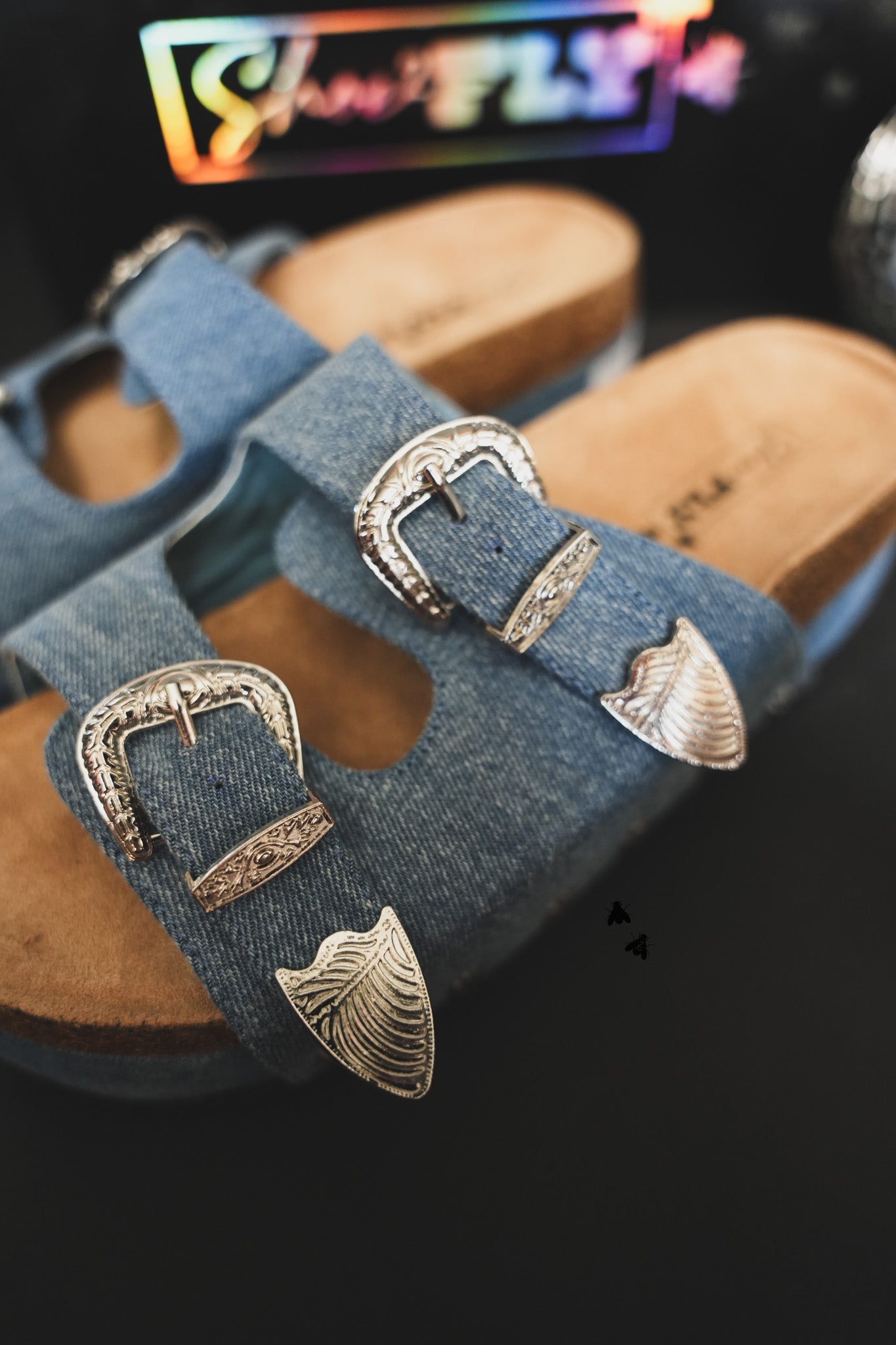 Platinum Buckles *Denim Sandals