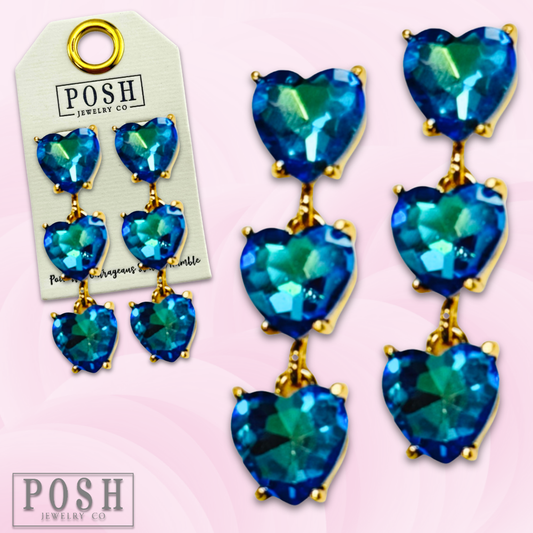Pink Panache Triple heart rhinestone earring - LC