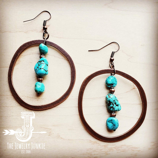 Copper Hoop Earrings w/ Blue Turquoise and Copper 201r by The Jewelry Junkie