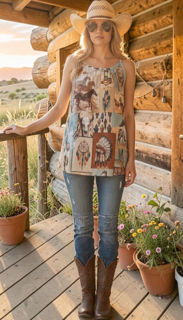 Baha Ranch Bohemian Dreams Gathered Tank Top