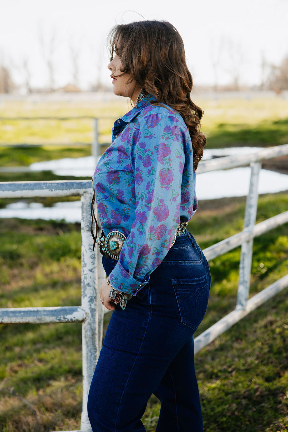 Rodeo Quincy Denim Rose Button Up