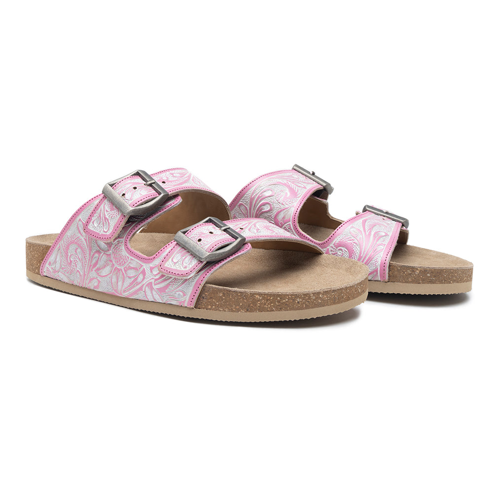 Myra Blossom Glimmer Hand-tooled Sandals