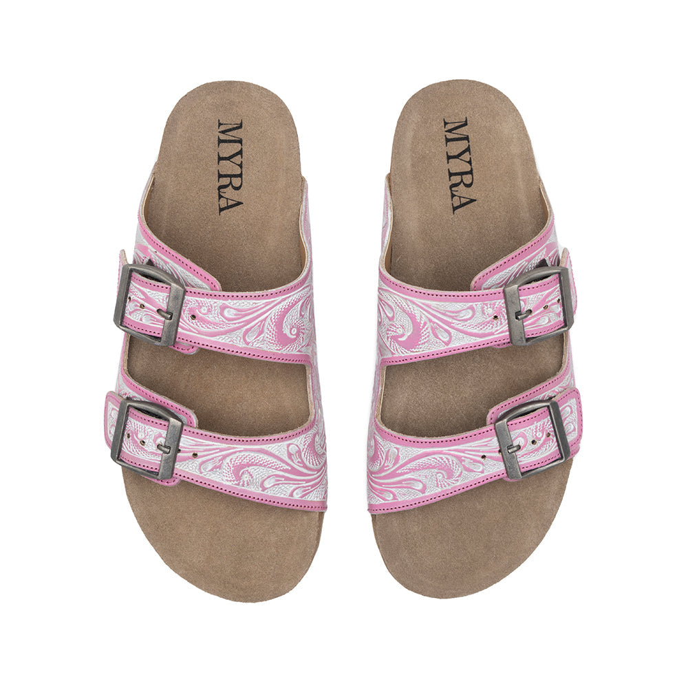 Myra Blossom Glimmer Hand-tooled Sandals