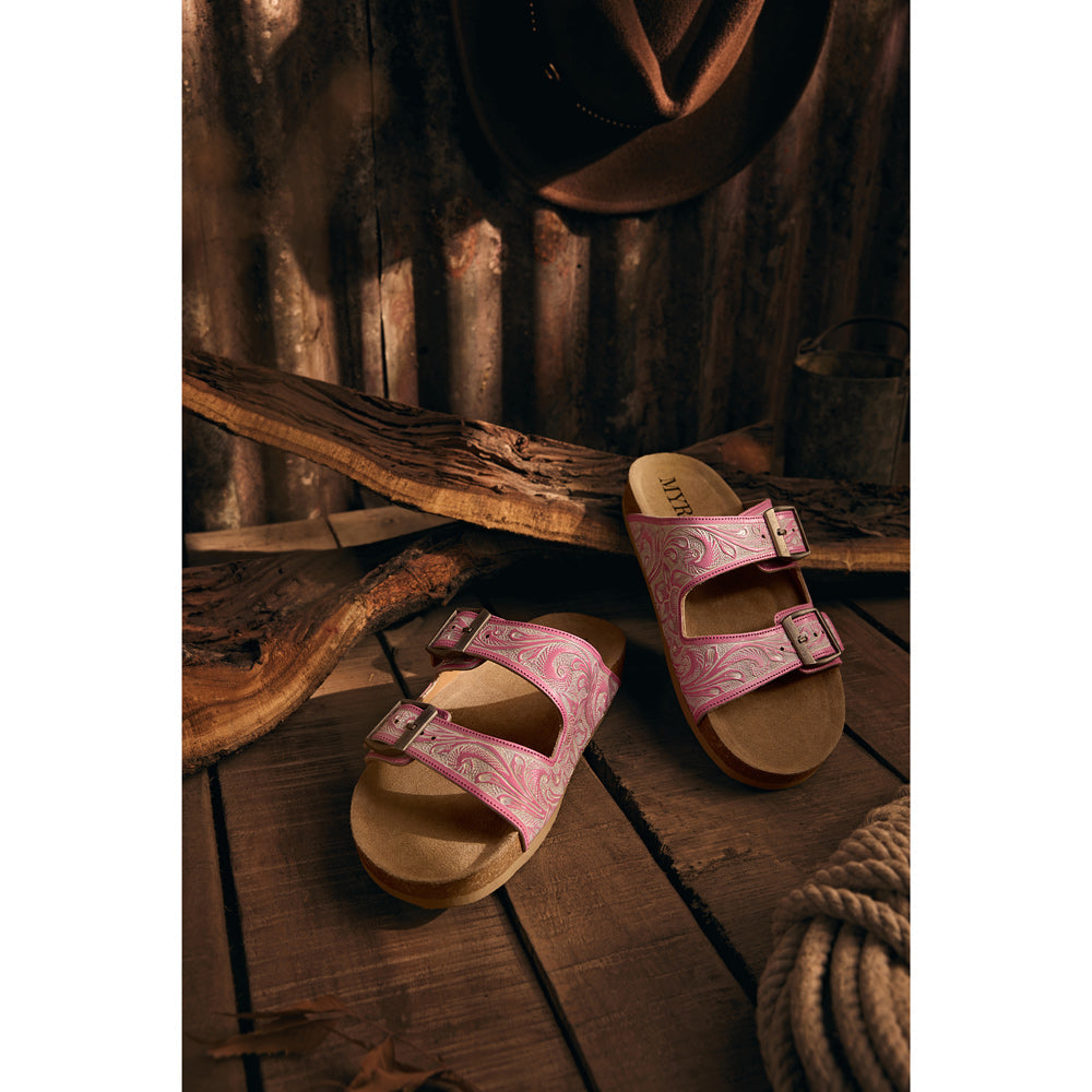 Myra Blossom Glimmer Hand-tooled Sandals