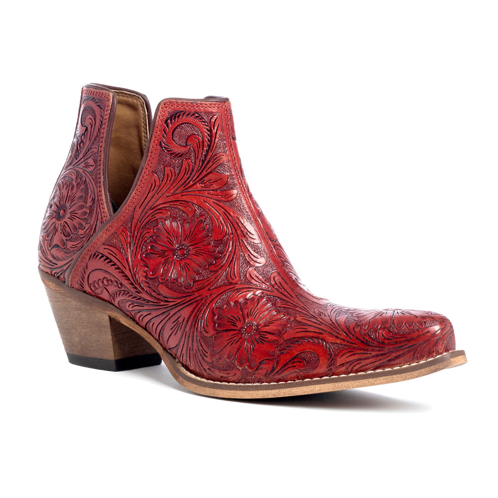 Myra Western Moxie Hand-tooled Booties in Scarlet