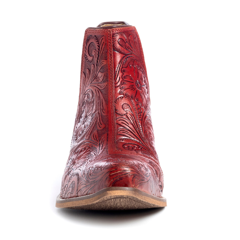 Myra Western Moxie Hand-tooled Booties in Scarlet
