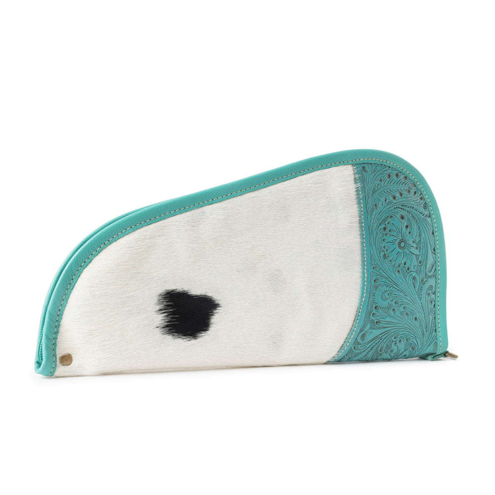Myra Bandit Breeze Tooled Hairon Gun Case in Desert Teal