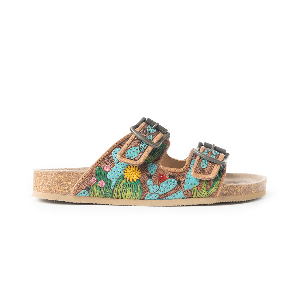 Myra Falling Feather Sandals In Green and Brown