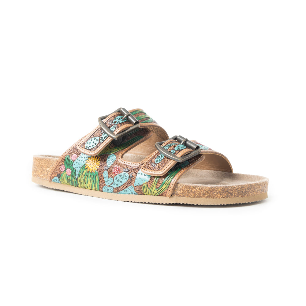 Myra Falling Feather Sandals In Green and Brown