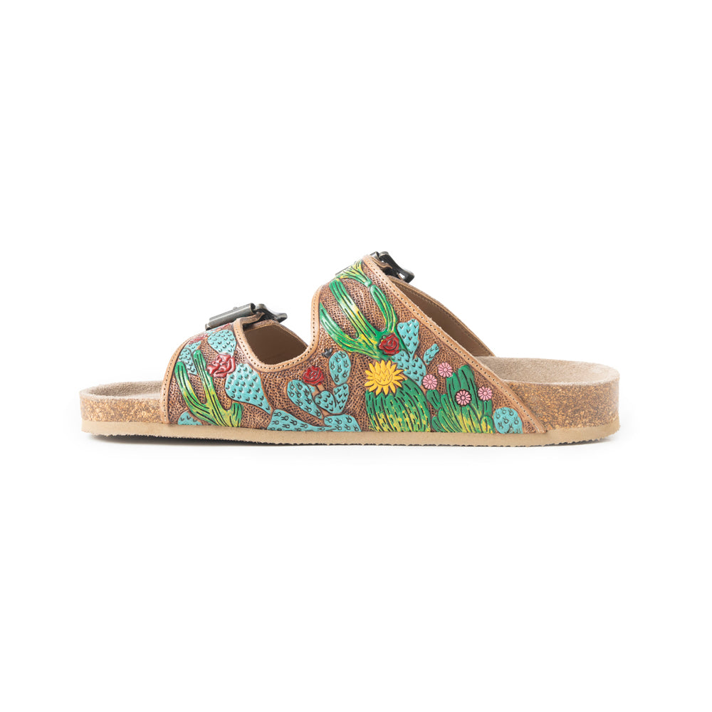 Myra Falling Feather Sandals In Green and Brown