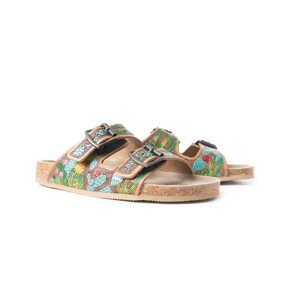 Myra Falling Feather Sandals In Green and Brown