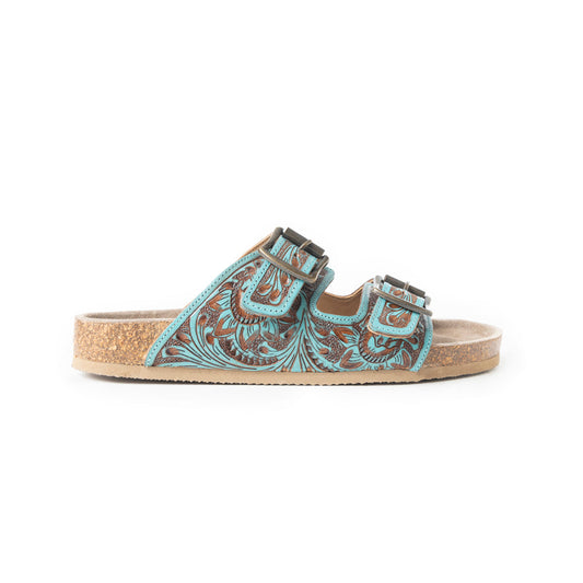 Myra Falling Feather Sandals In Blue and Brown