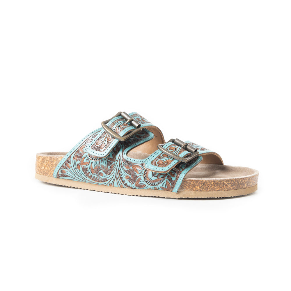 Myra Falling Feather Sandals In Blue and Brown
