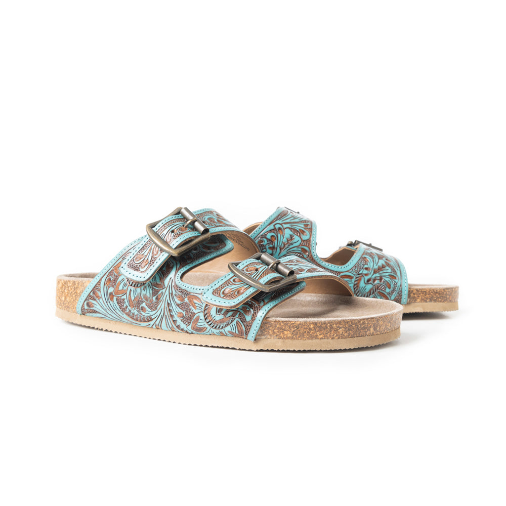 Myra Falling Feather Sandals In Blue and Brown