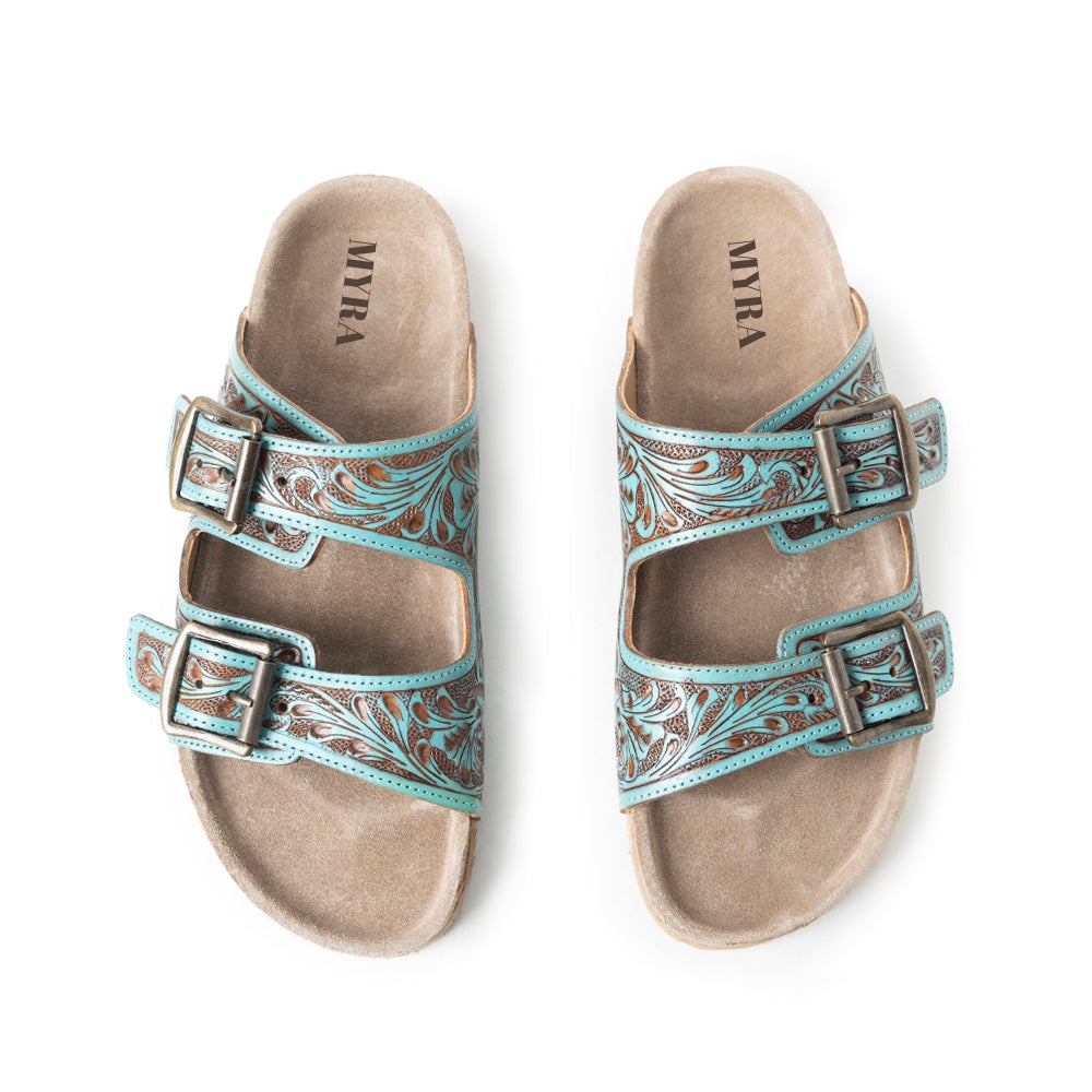 Myra Falling Feather Sandals In Blue and Brown