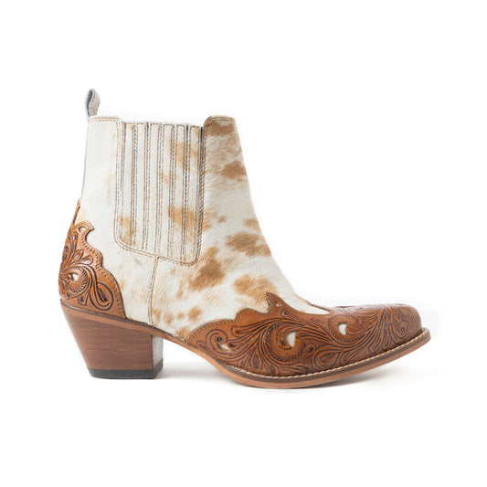 Myra Twin Forks Booties In Brown & White