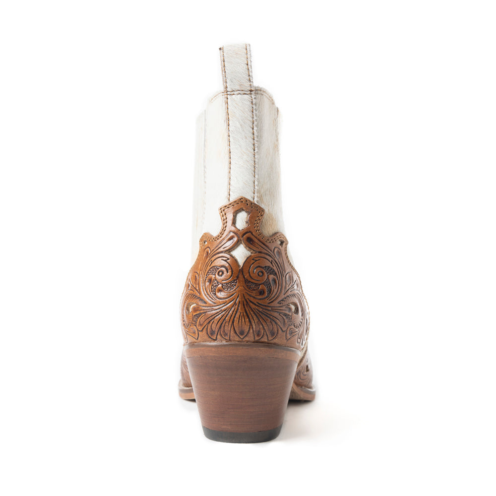 Myra Twin Forks Booties In Brown & White