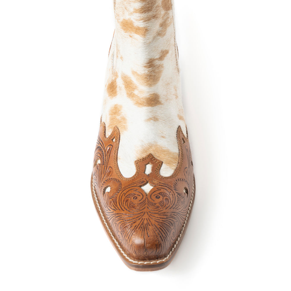 Myra Twin Forks Booties In Brown & White