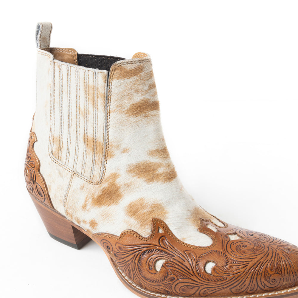 Myra Twin Forks Booties In Brown & White