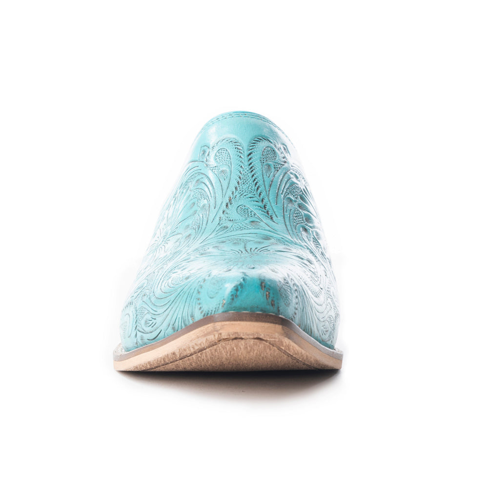 Myra Valeria Hand-tooled Mules In Turquoise