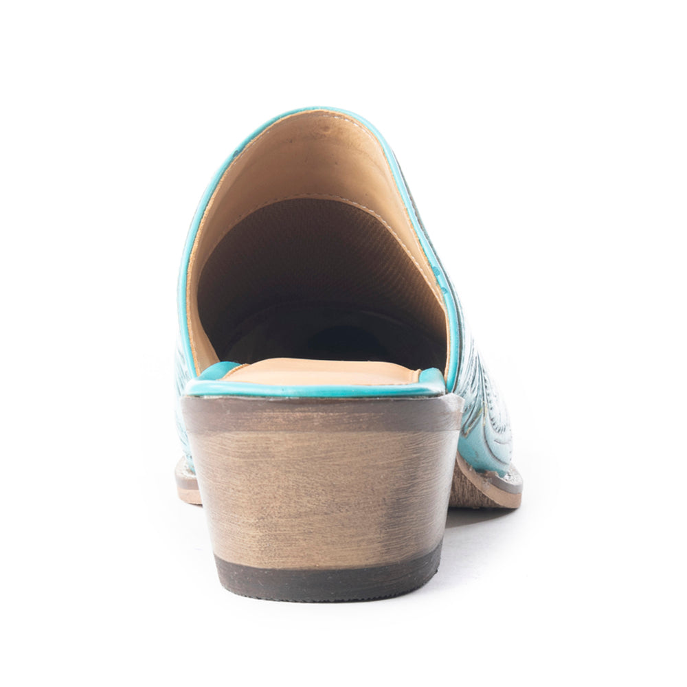 Myra Valeria Hand-tooled Mules In Turquoise