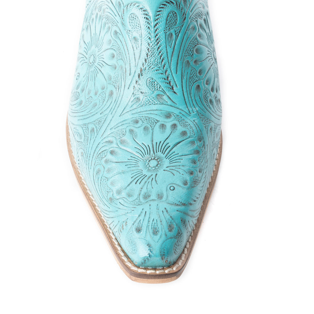 Myra Valeria Hand-tooled Mules In Turquoise