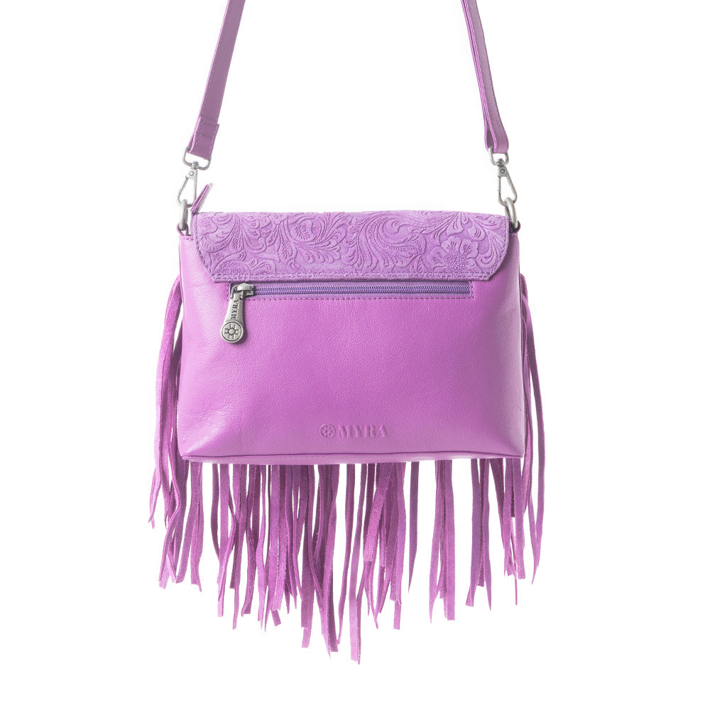 Myra Wild West Fringe Leather Crossbody Bag in Purple