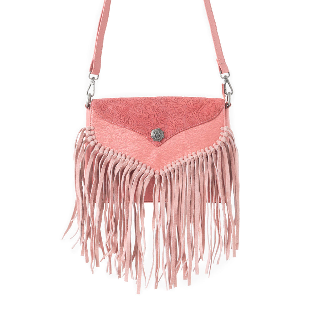 Myra Wild West Fringe Leather Crossbody Bag in Pink