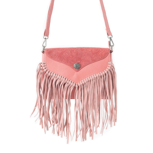 Myra Wild West Fringe Leather Crossbody Bag in Pink