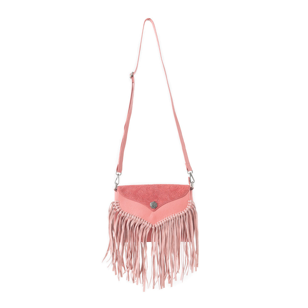 Myra Wild West Fringe Leather Crossbody Bag in Pink