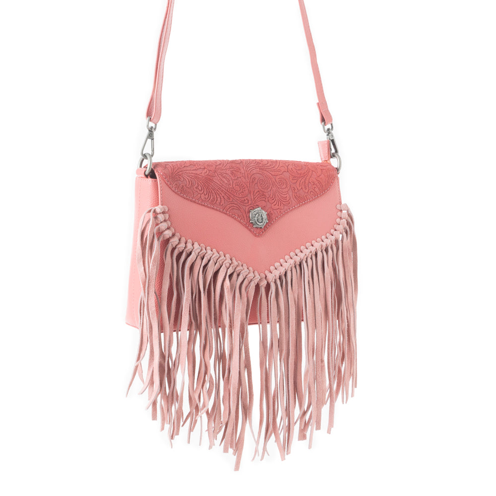 Myra Wild West Fringe Leather Crossbody Bag in Pink