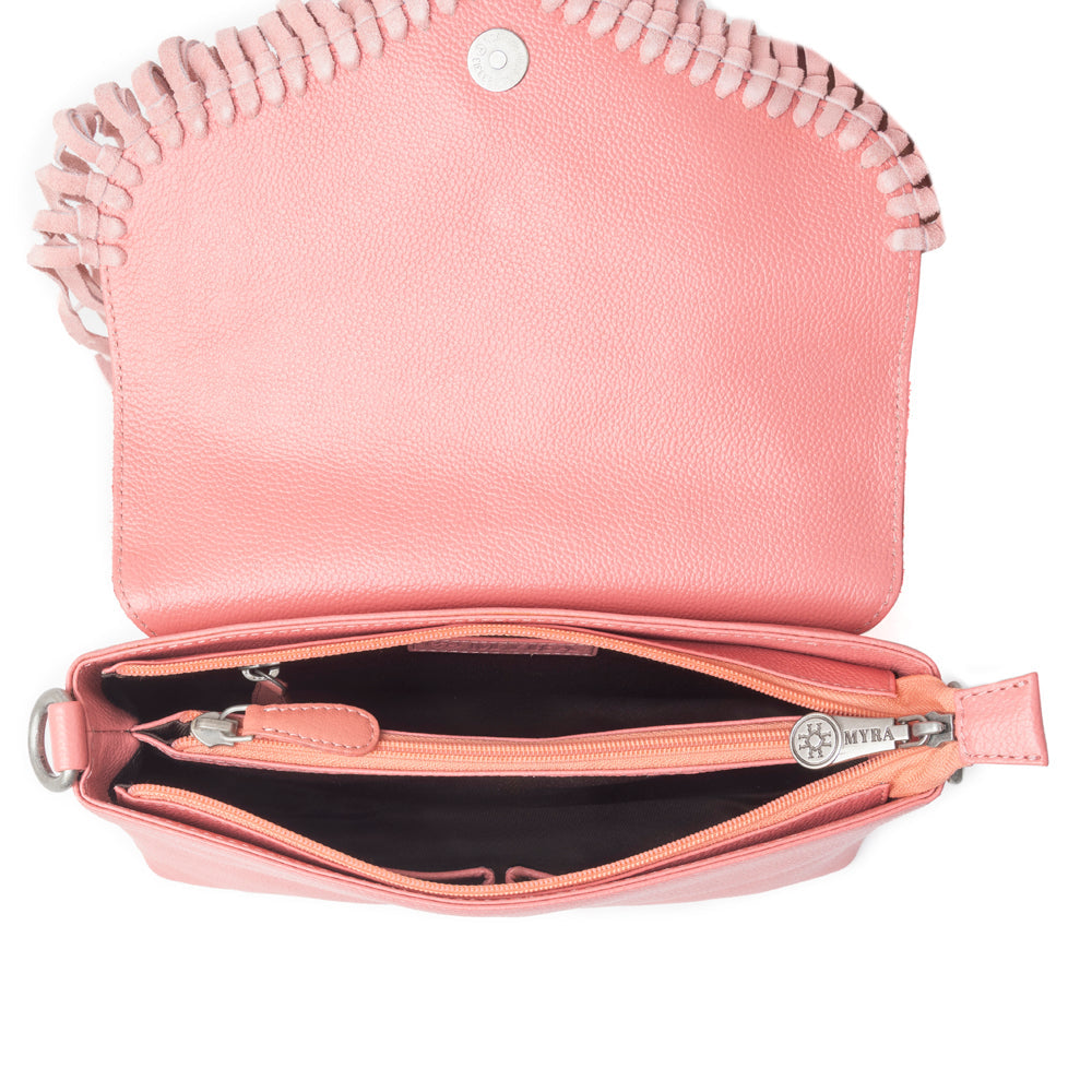 Myra Wild West Fringe Leather Crossbody Bag in Pink