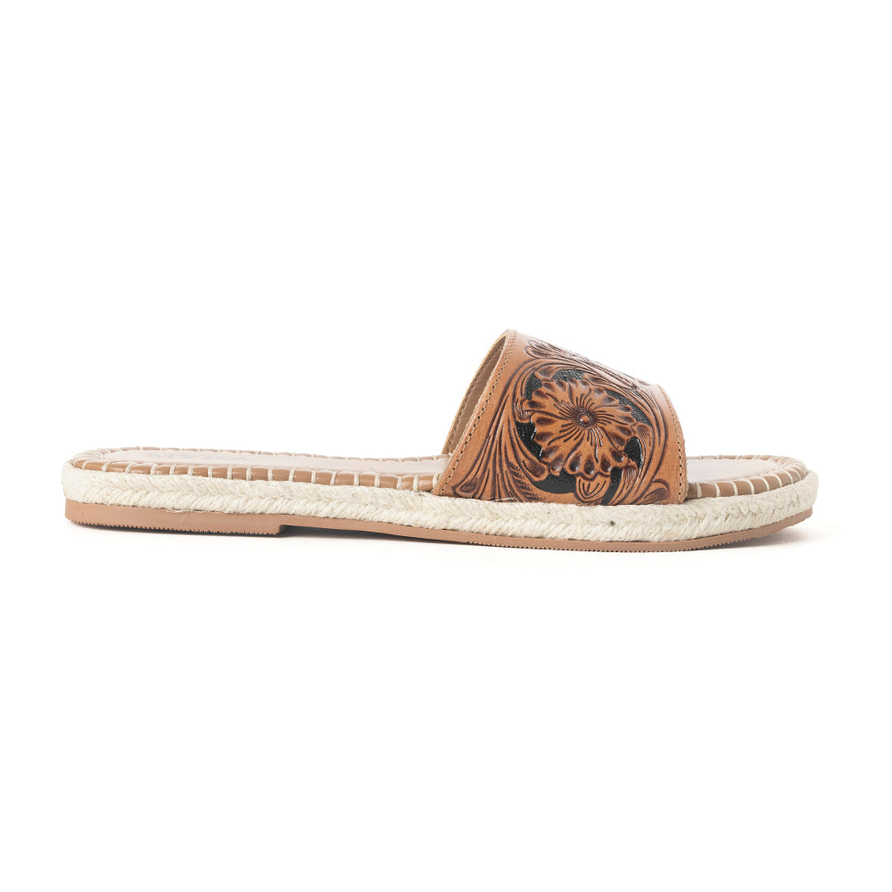 Myra Dustlily Trail Handtooled Sandals in Rawhide Tan