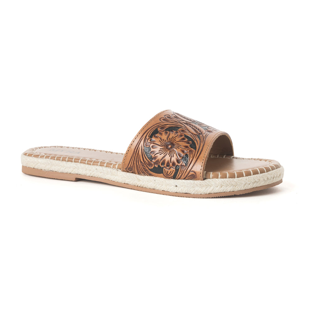 Myra Dustlily Trail Handtooled Sandals in Rawhide Tan