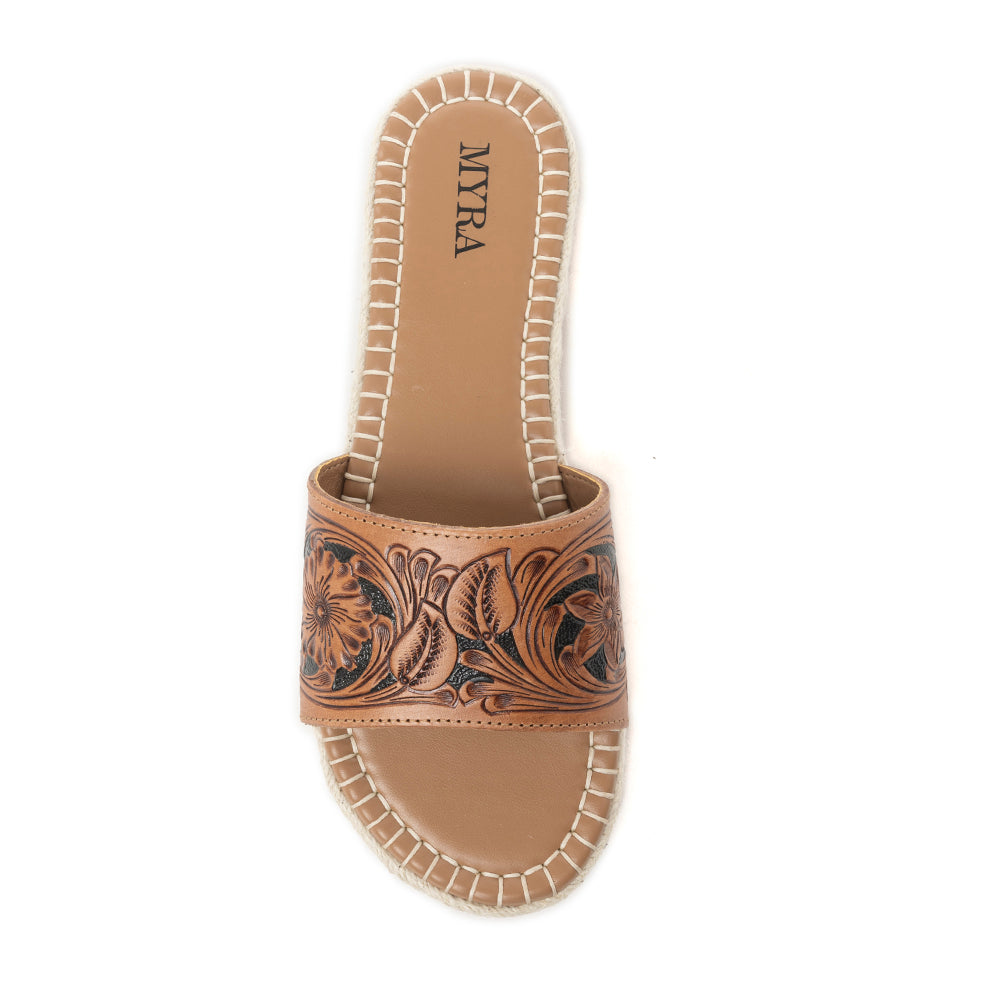 Myra Dustlily Trail Handtooled Sandals in Rawhide Tan