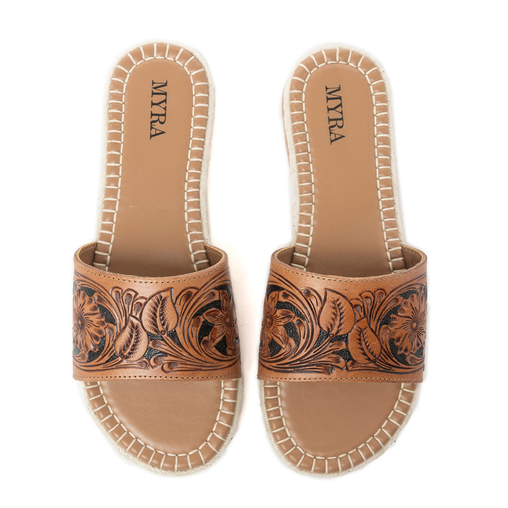 Myra Dustlily Trail Handtooled Sandals in Rawhide Tan