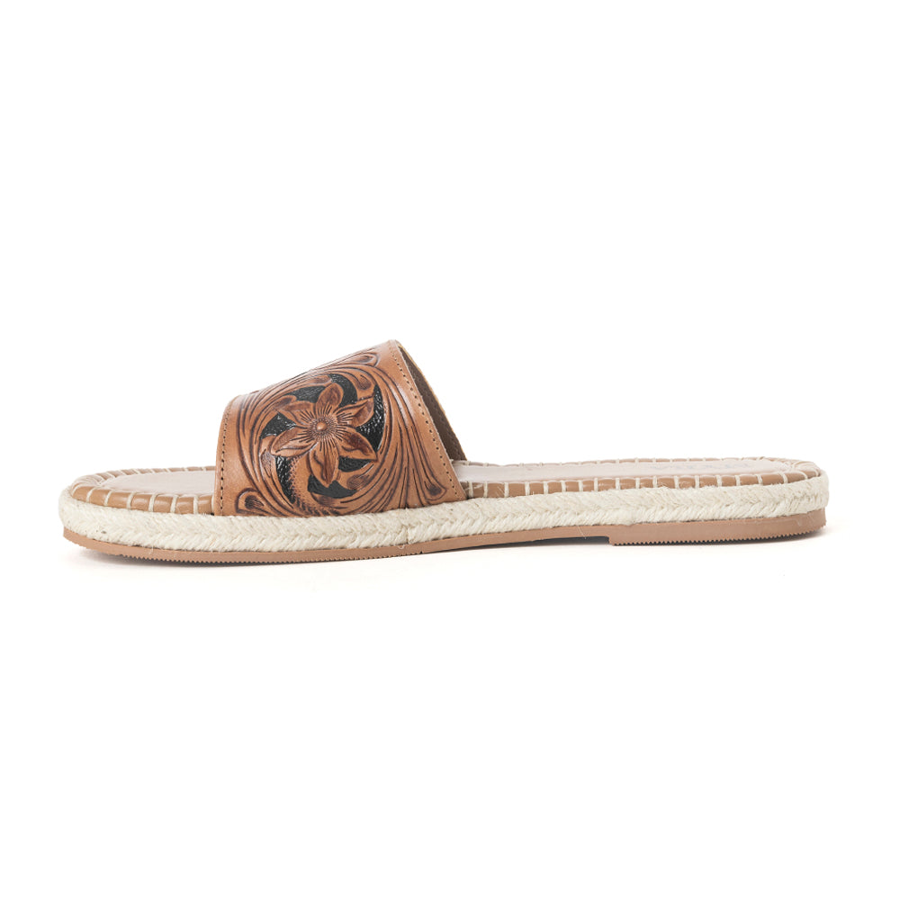 Myra Dustlily Trail Handtooled Sandals in Rawhide Tan